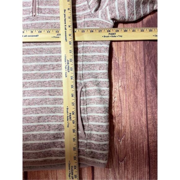 Thread & Supply Women's Striped Pullover 1/4 Zip Sweatshirt in Pink and White Si - Picture 15 of 16